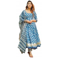 Ladies Dress Material Blue and White